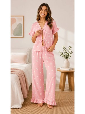 Pijamask Kadın Kısa Kollu Pamuklu Pijama Takım