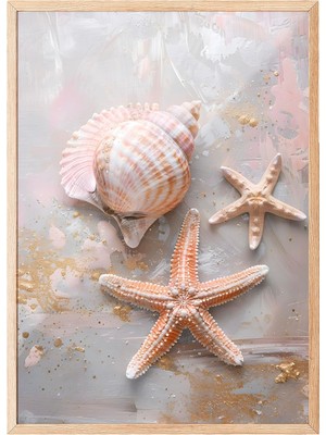 Zestia Ahşap Çerçeveli Tablo, Deniz Kabukları ve Yıldız, Banyo Dekoru Poster No: 112014 30 x 4