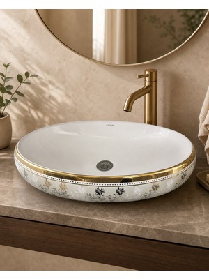 Kalyon S5017-G7 Seramik Lavabo 600X400X140 Beyaz Desenli (1 ADET)