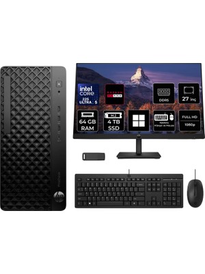 Hp Prodesk 4 Tower G1I Intel Core Ultra 5 225 Rx 550 4gb 64GB Ram 4tb SSD 27" Fhd WIN11 Home D36TQETP996 Masaüstü Bilgisayar + Per4 USB Bellek