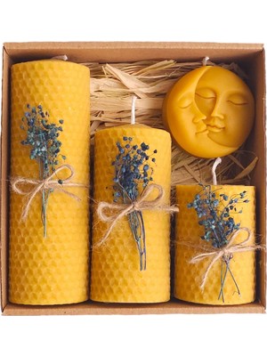 Doğal Petek Mum Ay ve Güneş Seti Bal Mumu Mum Hediyelik Beeswax Candle