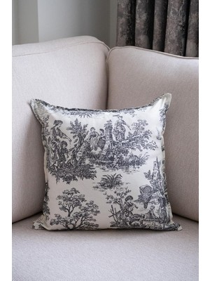 Renas Store Siyah Kırlent Vintage Desenli 50X50 Dekoratif Yastık Kılıfı