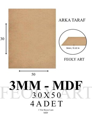 3 mm 30X50 Mdf Plaka (4 Adet) - Hobi, Maket, Ahşap El Sanatları Için Uygun (4`lü Paket)