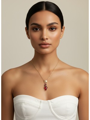 Valmont Accessories Kadın Altın Renk Fuşya Taşlı Geometrik Uçlu Kolye