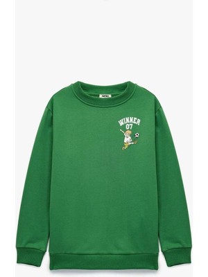 Koton Erkek Çocuk Pamuklu Uzun Kollu Bisiklet Yaka Baskılı Şardonlu Sweatshirt