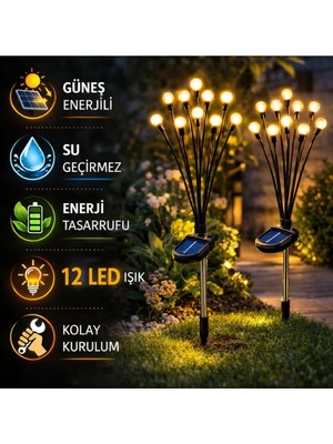 Arvale Güneş Enerjili Ateş Böceği Bahçe Lambası 2 Adet 6'li Demet Solar Dekoratif Bahçe Ayd�