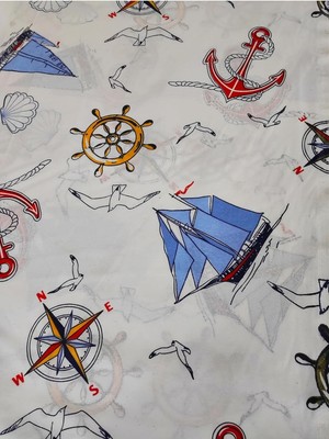 Bebek Özel Bir Metre Pamuklu Kumaş Denizci Gemi Desenli 240 cm Eninde (100X240 Cm)