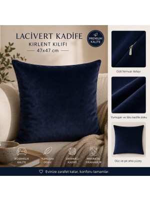 Kilia Home Kiliahome Lacivert Döşemelik Kadife Kırlent Kılıfı ve Iç Dolgulu Dekoratif Yastık – 47 x 47 cm