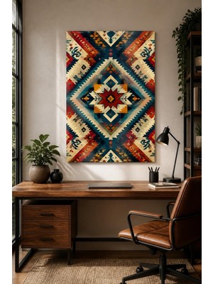 Mythog Etnik Kilim Desenli Baskılı Cam Tablo – Geometrik Uv Baskı Duvar Dekoru