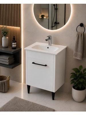 Turkuaz Lavabolu 50 cm Mini Wc Dolabı Beyaz