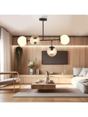 Apliqa Duo Siyah 4'lü Sıralı Bal Camlı Beyaz Camlı Avize