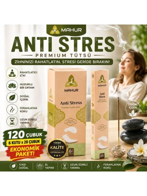Trendhane Mahur Anti Stres Premium Çubuk Tütsü 120 Adet – 6 Kutu x 20 Çubuk, Hoş Kokulu Ev ve Ortam Tütsüsü, Meditasyon, Yoga ve Günlük Kullanım Için