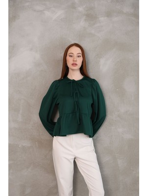 Foremia Yaka Biye Etek Büzgülü Tunik-Siyah -