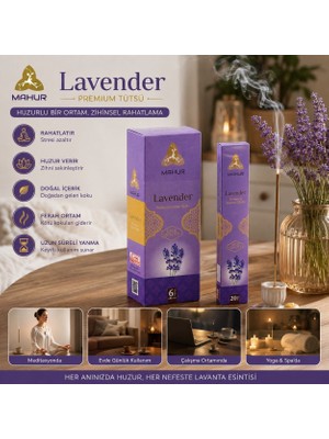 Trendhane Mahur Lavender Lavanta Kokulu Premium Çubuk Tütsü 120 Adet – 6 Kutu x 20 Çubuk, Ev, Ofis, Yoga, Meditasyon ve Spa Kullanımı Için Hoş Kokulu Ortam Tüts