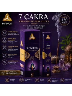 Trendhane Mahur 7 Çakra Tütsü 120 Adet – 6 Kutu x 20 Çubuk, Premium Kokulu Çubuk Tütsü, Yoga Meditasyon ve Ortam Kokulandırma Için