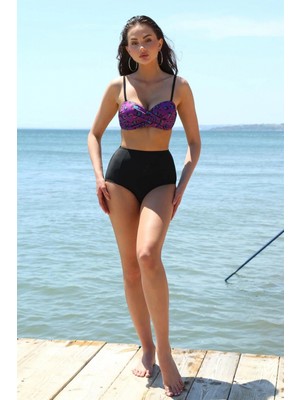 Hace Bazaar Marsilyan- Kadın Yüksel Bel Straplez Mor Bikini