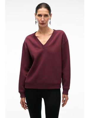 Ethiquet Arınel Kadın V Yaka Regular Fit Bordo Sweatshirt
