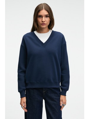 Ethiquet Arınel Kadın V Yaka Regular Fit Lacivert Sweatshirt