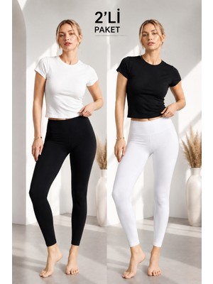Uslular Siyah&beyaz Bisiklet Yaka Basic Kısa Kol Body Ekonomik 2'li Paket