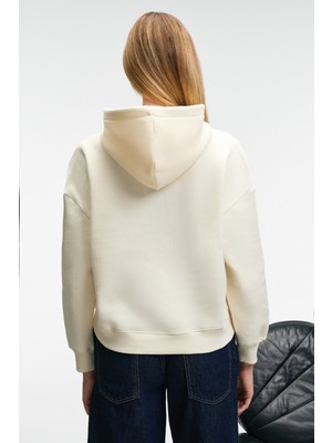 Ethiquet Clarıe Kadın Organik Pamuklu Oversize Kanguru Cepli Kapüşonlu Ekru Sweatshirt