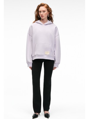 Ethiquet Clarıe Kadın Organik Pamuklu Oversize Kanguru Cepli Kapüşonlu Lila Sweatshirt
