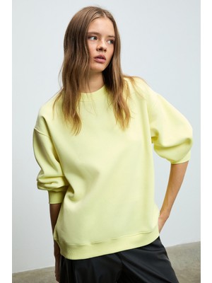Ethiquet Karıus Kadın Organik Pamuklu Içi Polarlı Oversize Yuvarlak Yakalı Sarı Sweatshirt