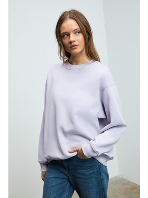 Ethiquet Karıus Kadın Organik Pamuklu Içi Polarlı Oversize Yuvarlak Yakalı Lila Sweatshirt