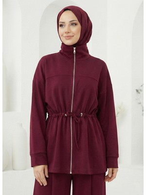 Foremia Beli Tünelli Pantolonlu Takım-Bordo -