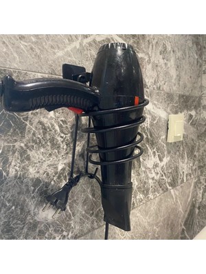Eco Lounge Kendiliğinden Yapışkanlı Siyah Paslanmaz Metal Fön Makinesi Askısı Saç Kurutma Makinesi Tutacağı