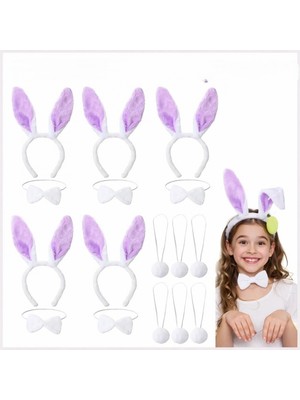 Hace Bazaar Lila Tavşan Sahne Seti 6'lı Set Taç Papyon Kuyruk
