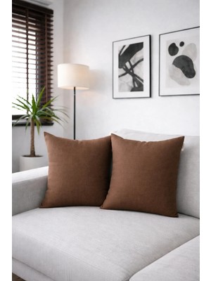 Goccia Home 2'li Kırlent Kılıfı Keten Görünümlü Soft Koltuk Sırt Hediyelik Punch Yapılabilir Kahverengi
