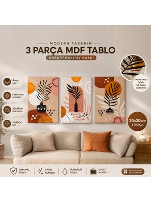 Kutup Yıldızı Tasarım Atölyesi 3 Parça Mdf Tablo Seti 20X30 cm | Kabartmalı Uv Baskı Modern Duvar Dekoru