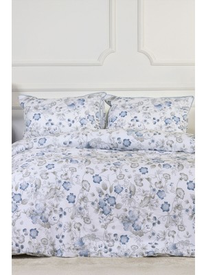 Elart Rose Nevresim Takımı Çift Kişilik Digital Baskılı %100 Pamuk Saten Dantelli (200X220 Cm) Mavi