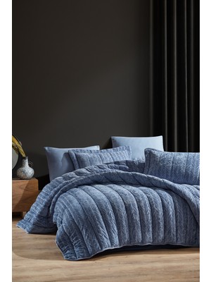 Elart Velvet Comfort Set Uyku Seti Çift Kişilik Kadife 3 Parça (230x220 cm)i Mavi