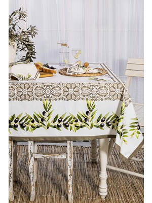 Elart Zeytin Yemek Seti 12 Kişilik Masa Örtüsü Takımı (150x210 cm) Çok Renkli