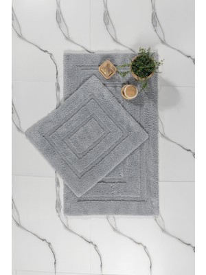 Elart Solid Banyo Halısı Paspas Takımı Pamuklu 2 Adet (60X100 Cm) Indigo