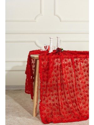 Elart Hasbahçe Masa Örtüsü 3 Boyutlu (125X210 cm Kırmızı