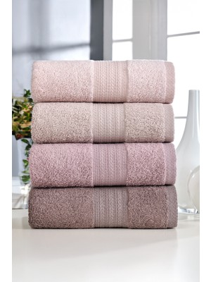 Elart Rainbow Havlu Seti Pamuklu 4 Adet (50x90 cm) Pudra