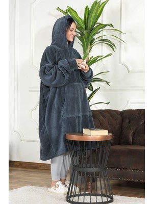 Elart Enjoy Tv Battaniyesi Wellsoft Kapüşonlu Giyilebilir Unisex Over Size (80X110 Cm) Antrasit
