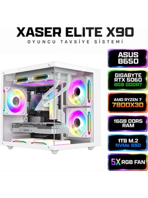 Xaser Elite X90 Ryzen 7 7800X3D 16GB Ddr5 Ram 1tb M.2 Nvme SSD 8gb RTX5060 Sıvı Soğutmalı Oyuncu Tavsiye Sistem