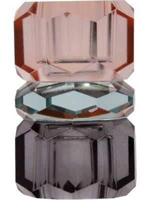Kristal Mum Tutucu, Şeftali/yeşil/duman, 4,5x4,5x7,5 cm