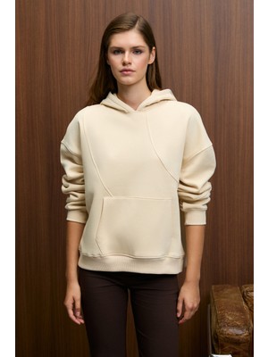 Ethiquet Elyra Kadın Oversize Dikiş Detaylı Kapüşonlu Vizon Sweatshirt
