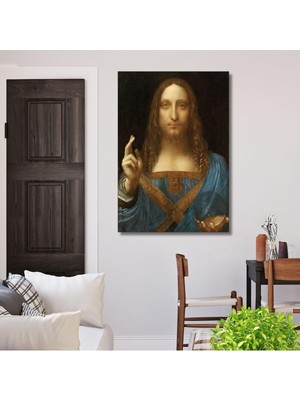 Tekli Dikey Kanvas Duvar Tablosu Leonardo Da Vinci Salvator Mundi, 40 x 60