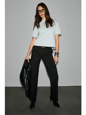 Ethiquet Colena Kadın Organik Pamuklu Bisiklet Yaka Oversize Fit Kısa Kollu Gri T-Shirt