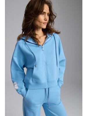 Ethiquet Lyka Kadın Organik Pamuk 3 Iplik Içi Şardonlu Süs Etiketi Detaylı Regular Mavi Sweatshirt