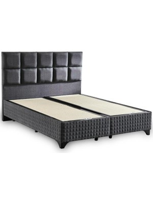 Niron Yatak Star Baza ve Başlık Seti 180x200 cm Çift Kişilik Antrasit Keten Kumaşlı Lüks Baza ve Başlık Takımı