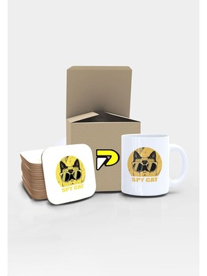 Cat Casus Kedi Tasarımlı Baskılı Kupa Bardak Seti Eğlenceli Özel Hediye Mug