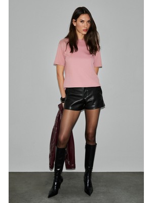 Ethiquet Colena Kadın Organik Pamuklu Bisiklet Yaka Oversize Fit Kısa Kollu Pembe T-Shirt
