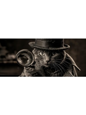 Aden Dijital Dekoratif Dedektif Kedi Mizah Temalı Dekor Kanvas Tablo