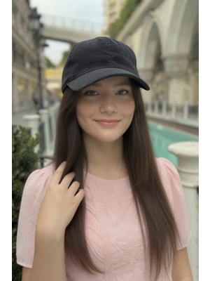 Mollycrush Kadın Mevsimlik Fitilli Kadife Siyah Şapka - Günlük Ayarlanabilir Beyzbol Kep